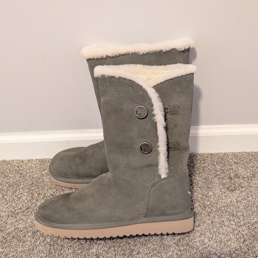 Women's Gray Suede Boots with Shearling Lining